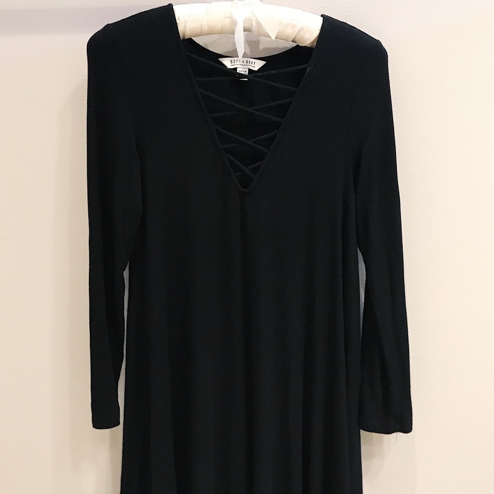 BLACK LACE UP DETAILING DRESS